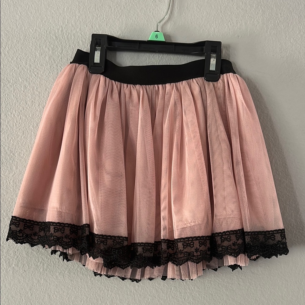 Popatu Pink Mini Skirt with Black Lace Trim